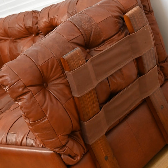2 x Patchwork Leather Two-Seat Sofas by Post and Rail