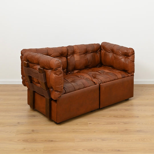 2 x Patchwork Leather Two-Seat Sofas by Post and Rail