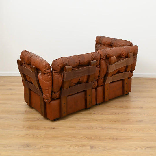 2 x Patchwork Leather Two-Seat Sofas by Post and Rail