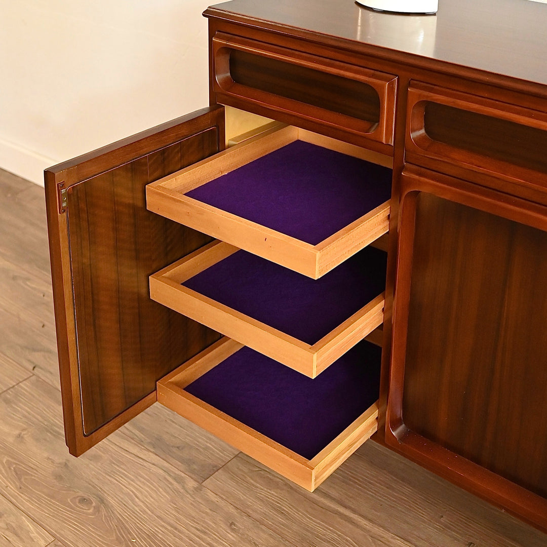Mid Century Walnut Sideboard Buffet Cabinet by Chiswell