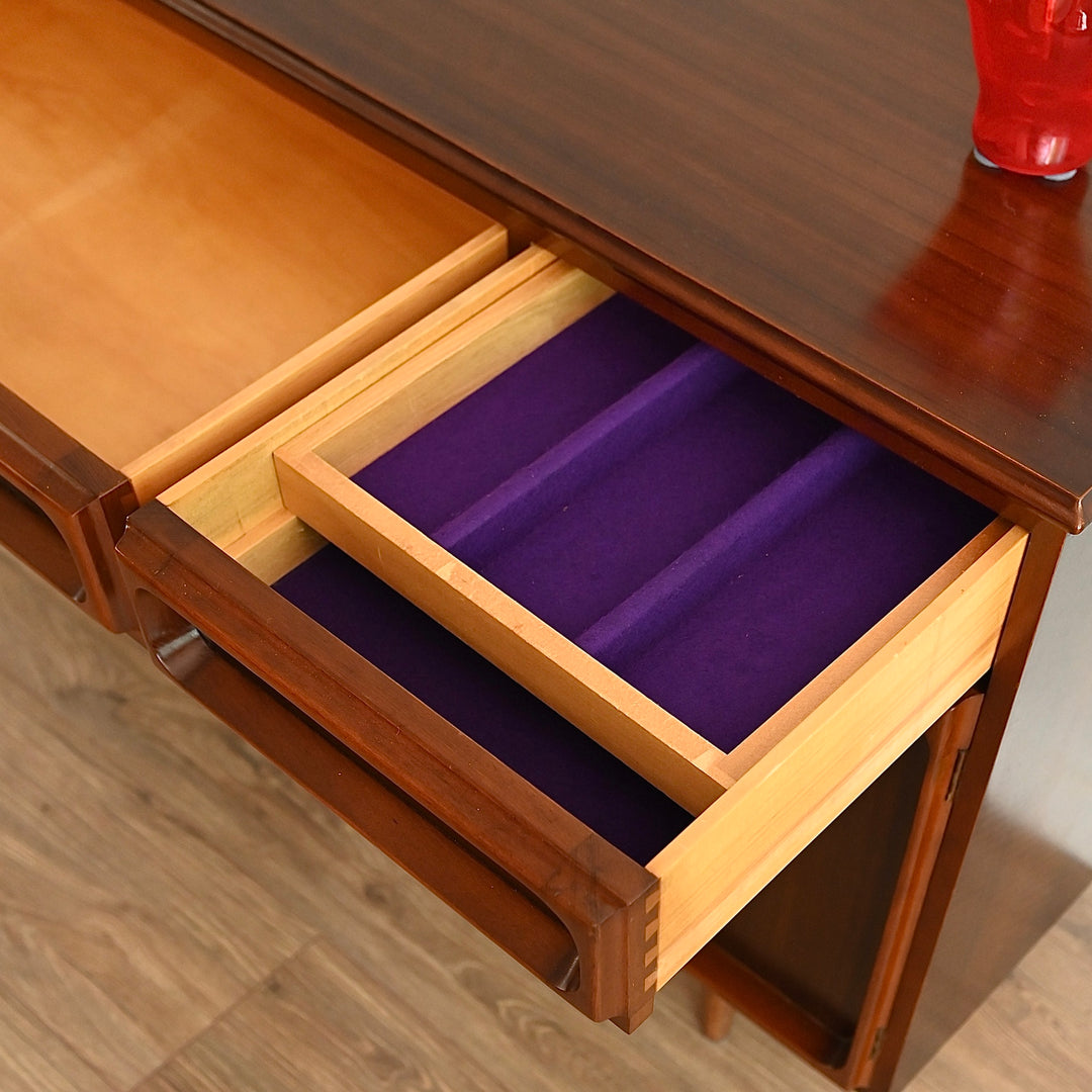 Mid Century Walnut Sideboard Buffet Cabinet by Chiswell