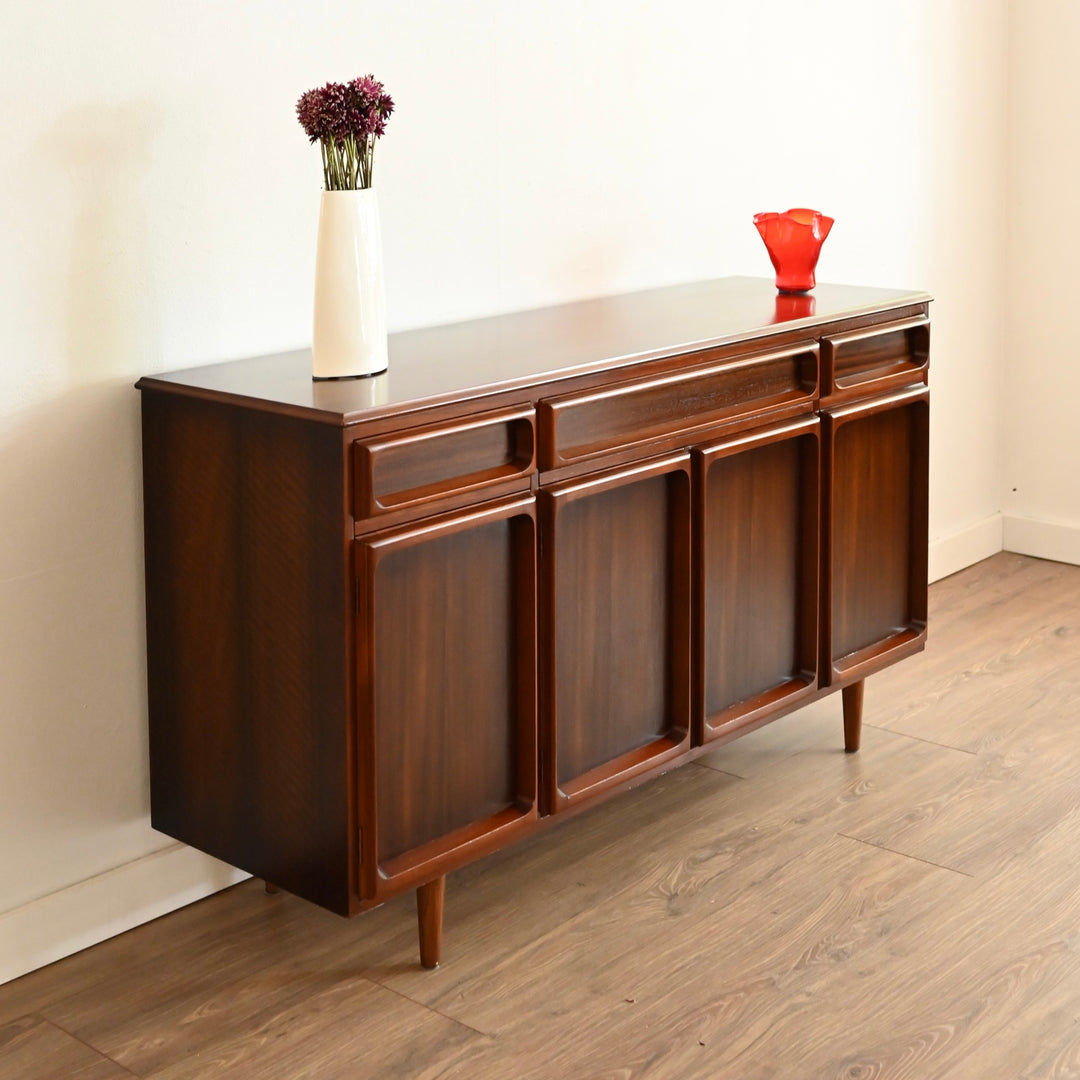 Mid Century Walnut Sideboard Buffet Cabinet by Chiswell
