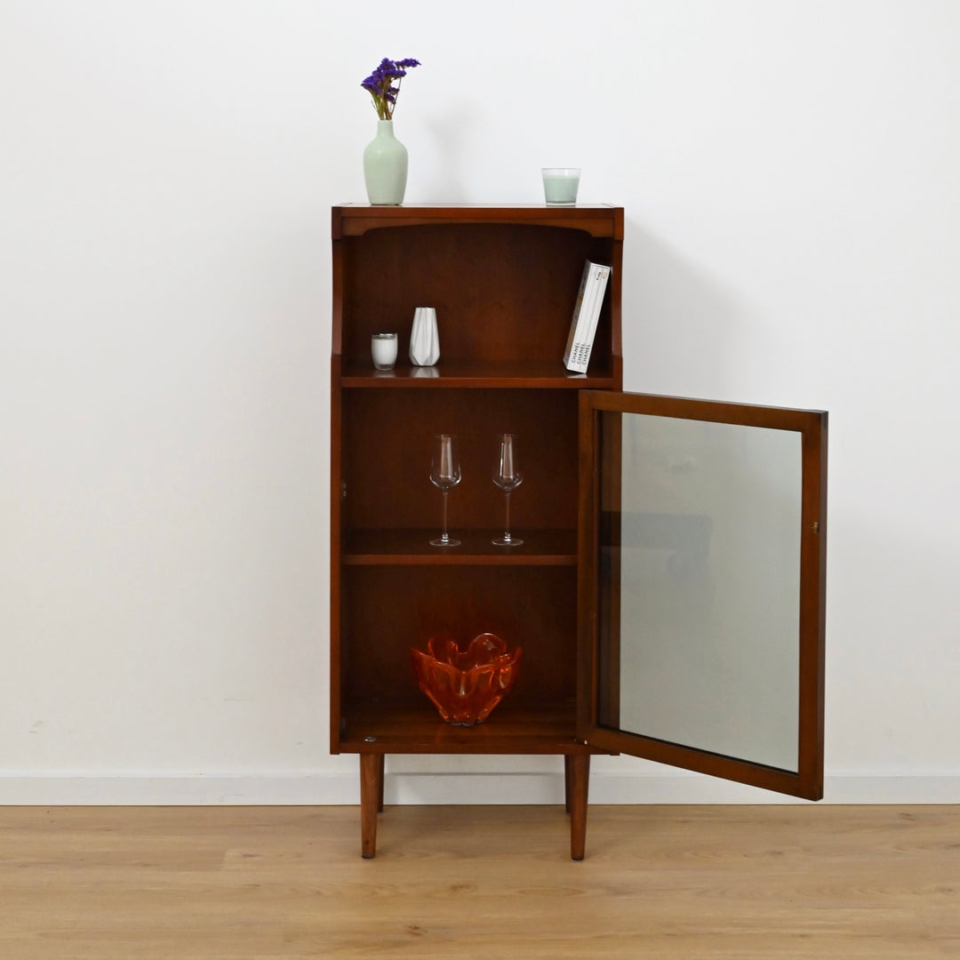 Mid Century Walnut Display Cabinet Bookcase Bookshelf by MobilStil Varese Italy