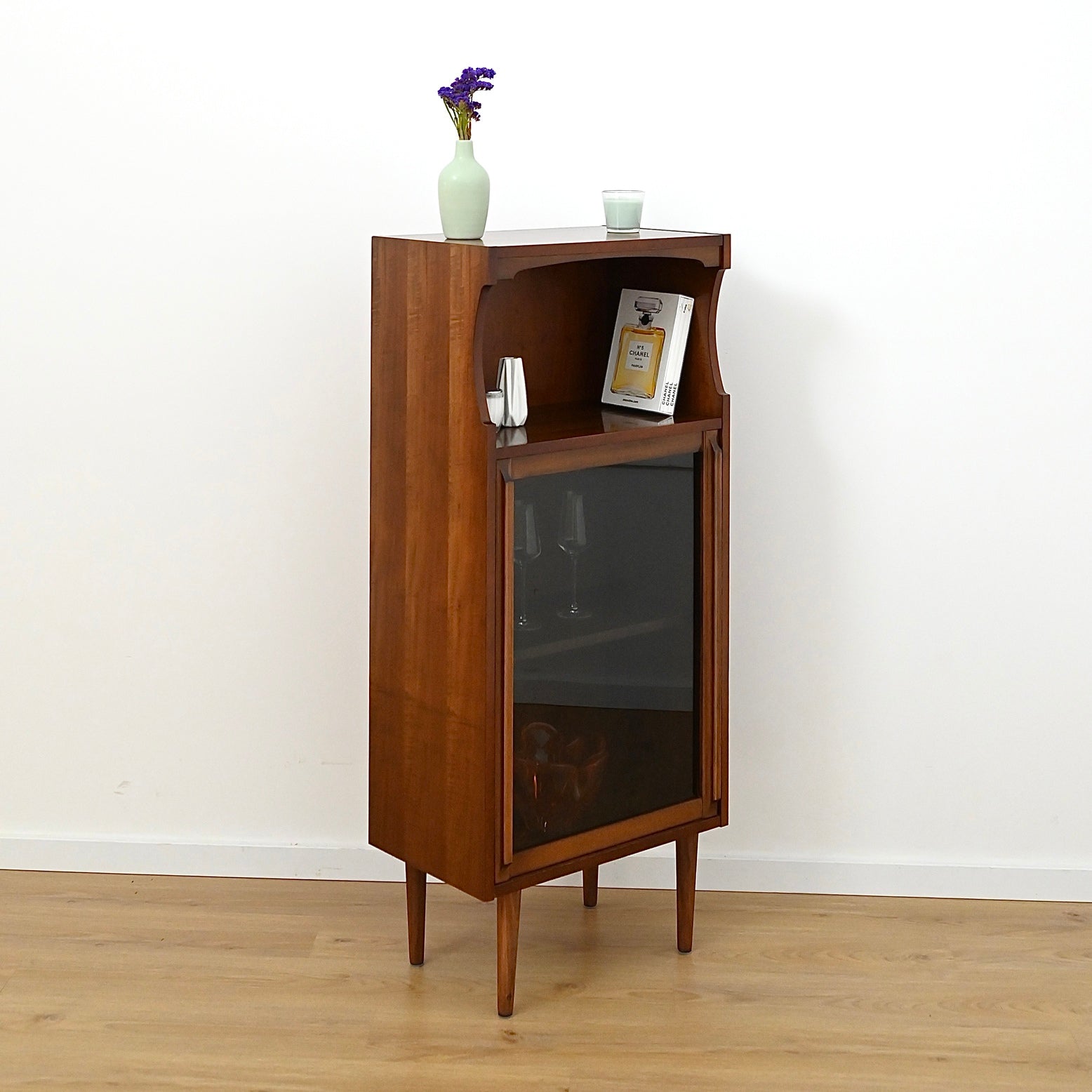 Mid Century Walnut Display Cabinet Bookcase Bookshelf by MobilStil Varese Italy