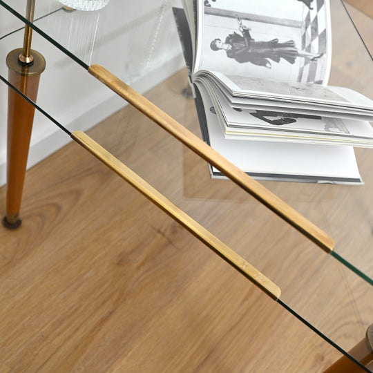 Vintage Retro Glass & Timber Two Tied Coffee Table