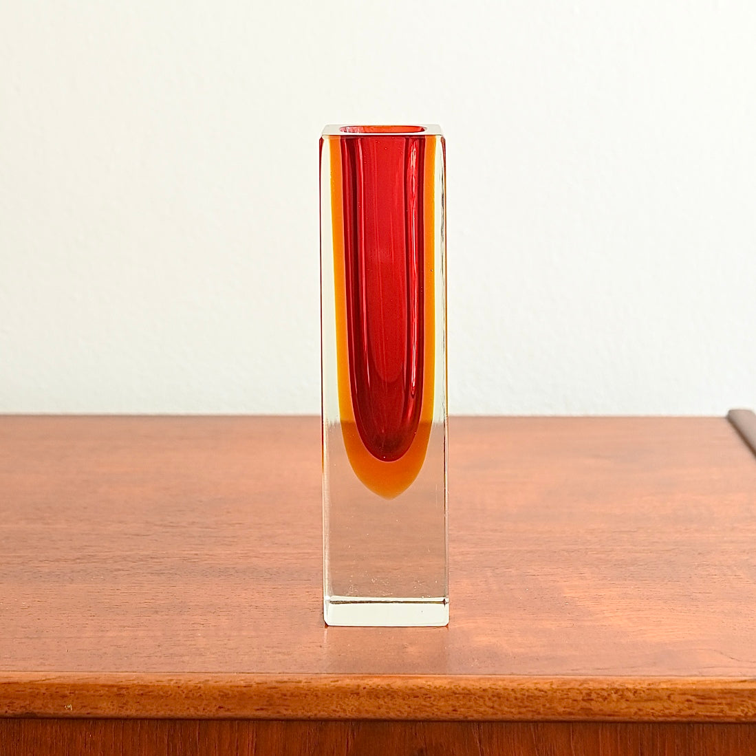 Mid Century Murano Glass Sommerso Cube Vase by Flavio Poli