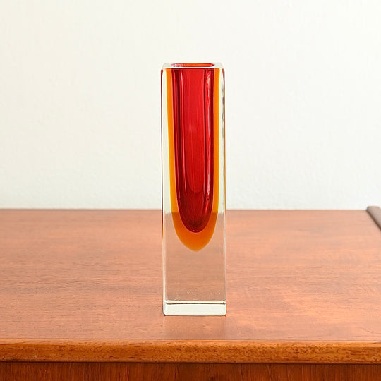 Mid Century Murano Glass Sommerso Cube Vase by Flavio Poli