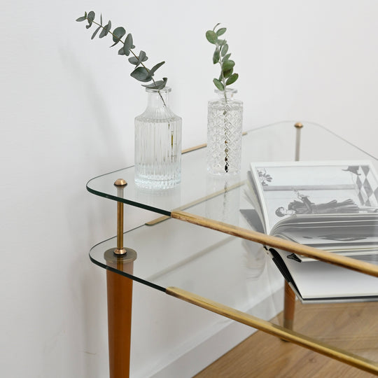 Vintage Retro Glass & Timber Two Tied Coffee Table