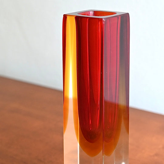 Mid Century Murano Glass Sommerso Cube Vase by Flavio Poli