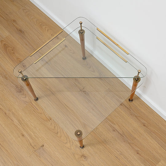 Vintage Retro Glass & Timber Two Tied Coffee Table