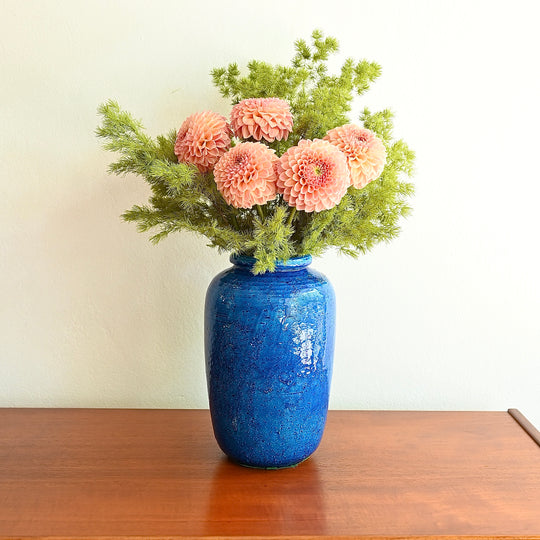 Mid Century Italian Blue Glazed Medium Ceramic Vase