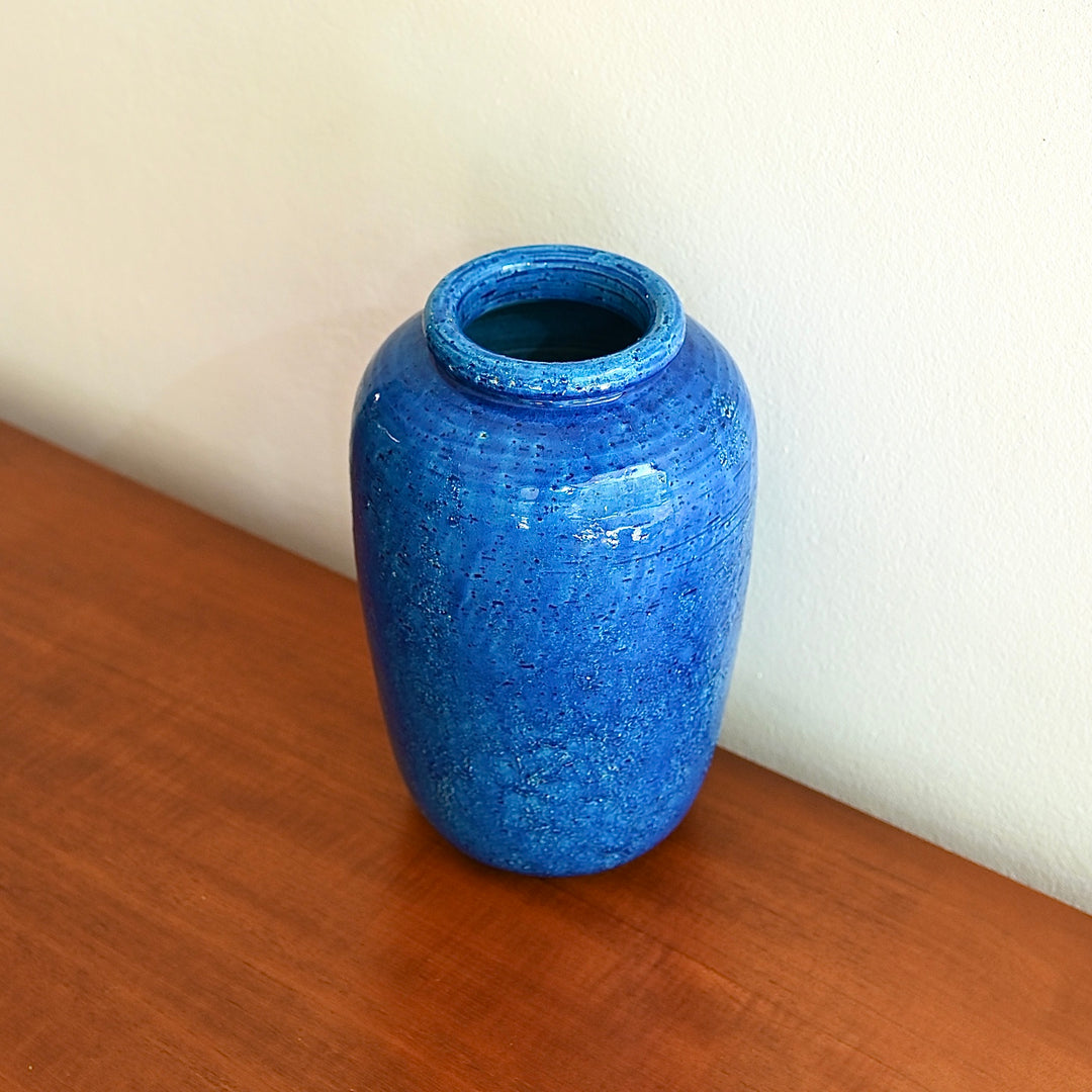 Mid Century Italian Blue Glazed Medium Ceramic Vase