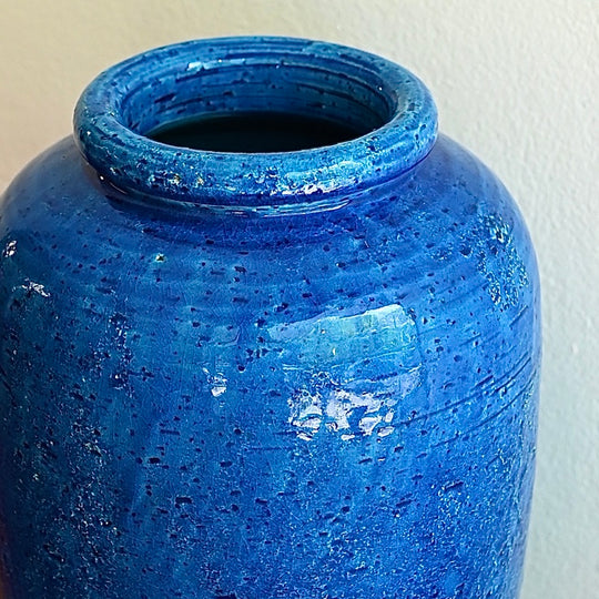 Mid Century Italian Blue Glazed Medium Ceramic Vase