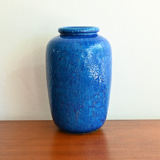 Mid Century Italian Blue Glazed Medium Ceramic Vase