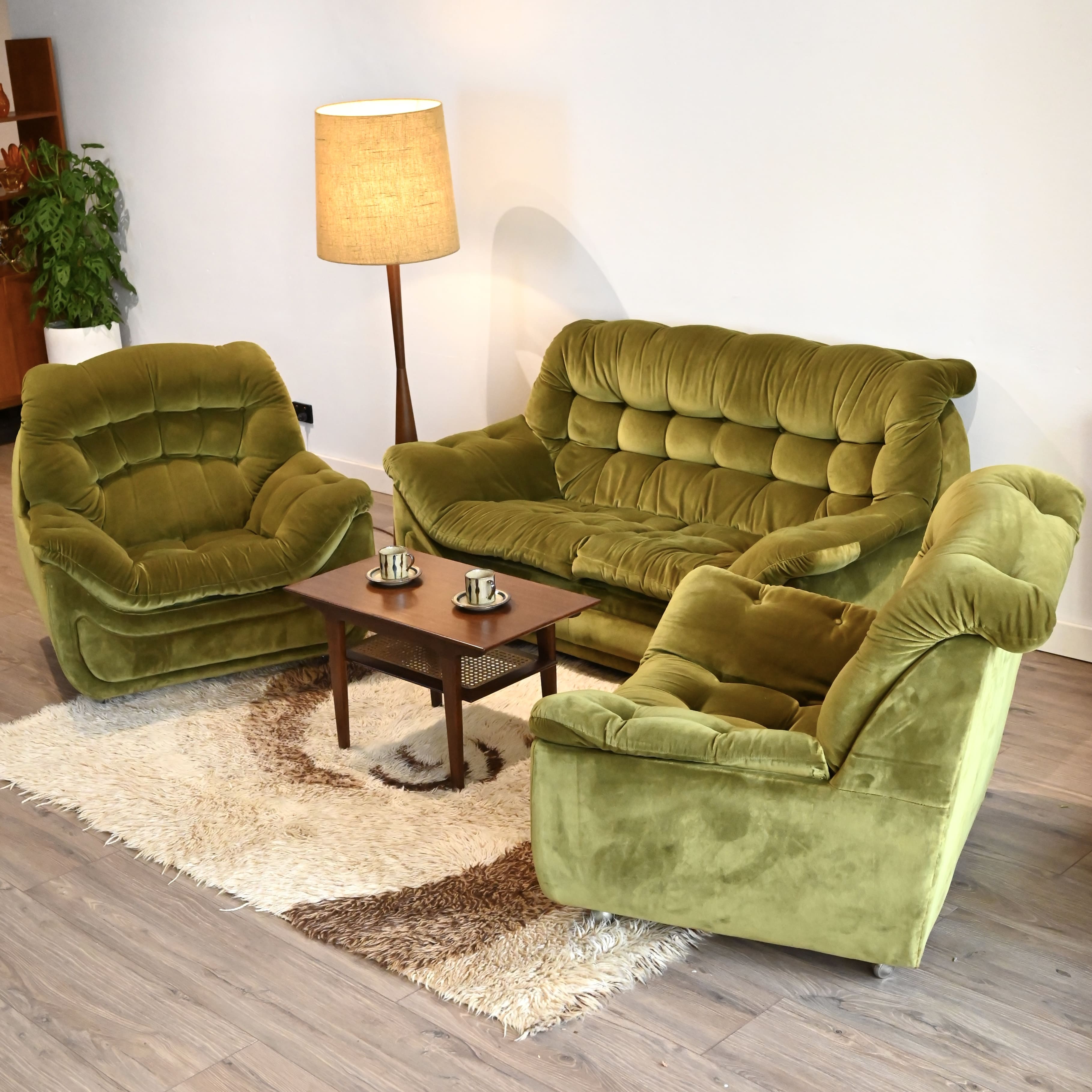 Retro 1970s Green Velvet Single Seats