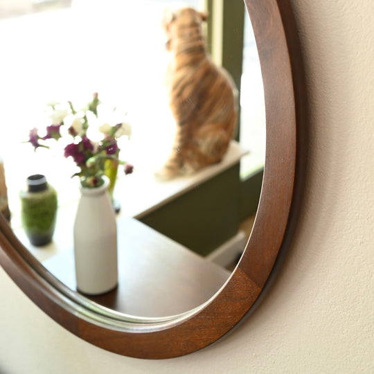 Mid Century Walnut Round Mirror by Chiswell