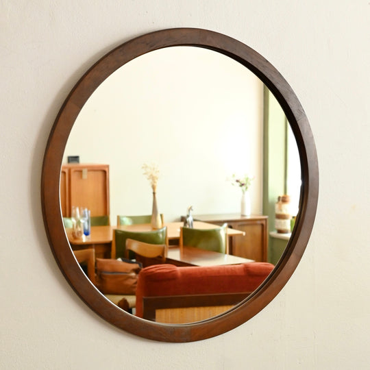 Mid Century Walnut Round Mirror by Chiswell