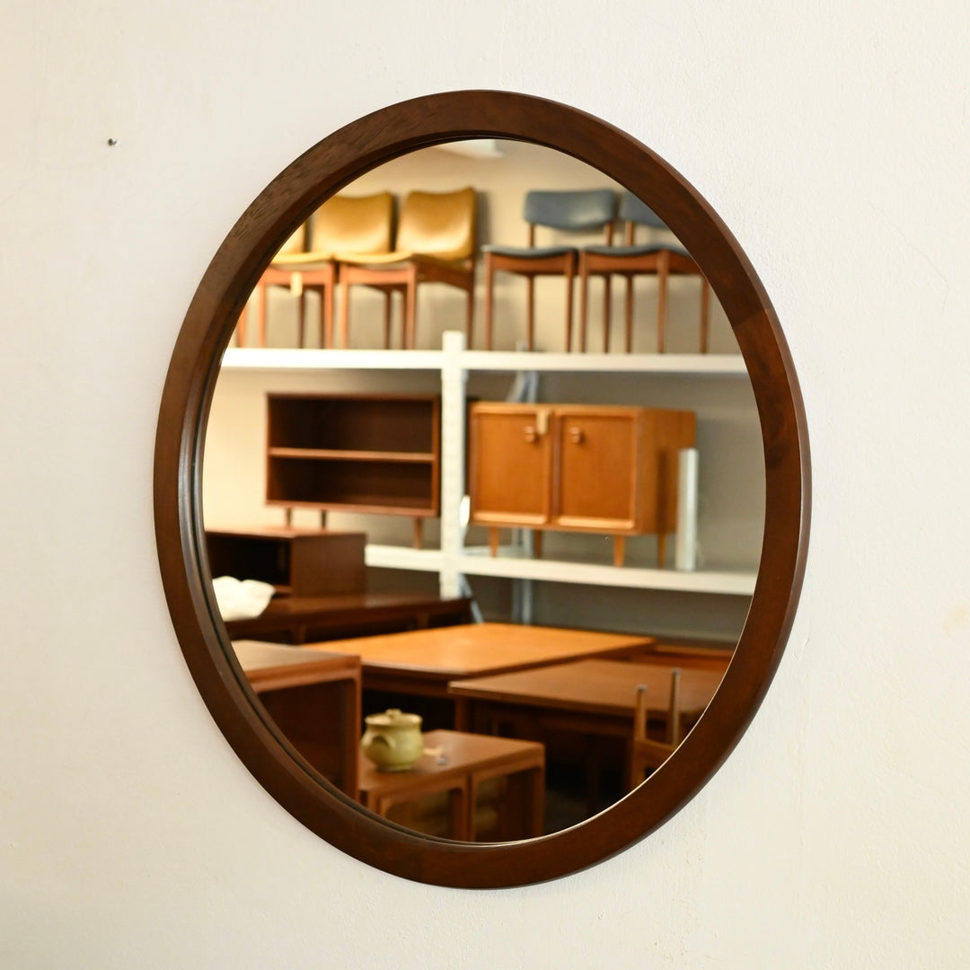 Mid Century Walnut Round Mirror by Chiswell