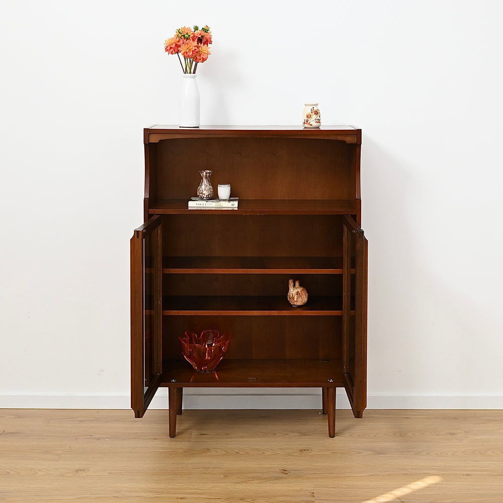 Mid Century Walnut Display Cabinet Bookcase Bookshelf by MobilStil Varese Italy