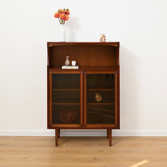 Mid Century Walnut Display Cabinet Bookcase Bookshelf by MobilStil Varese Italy