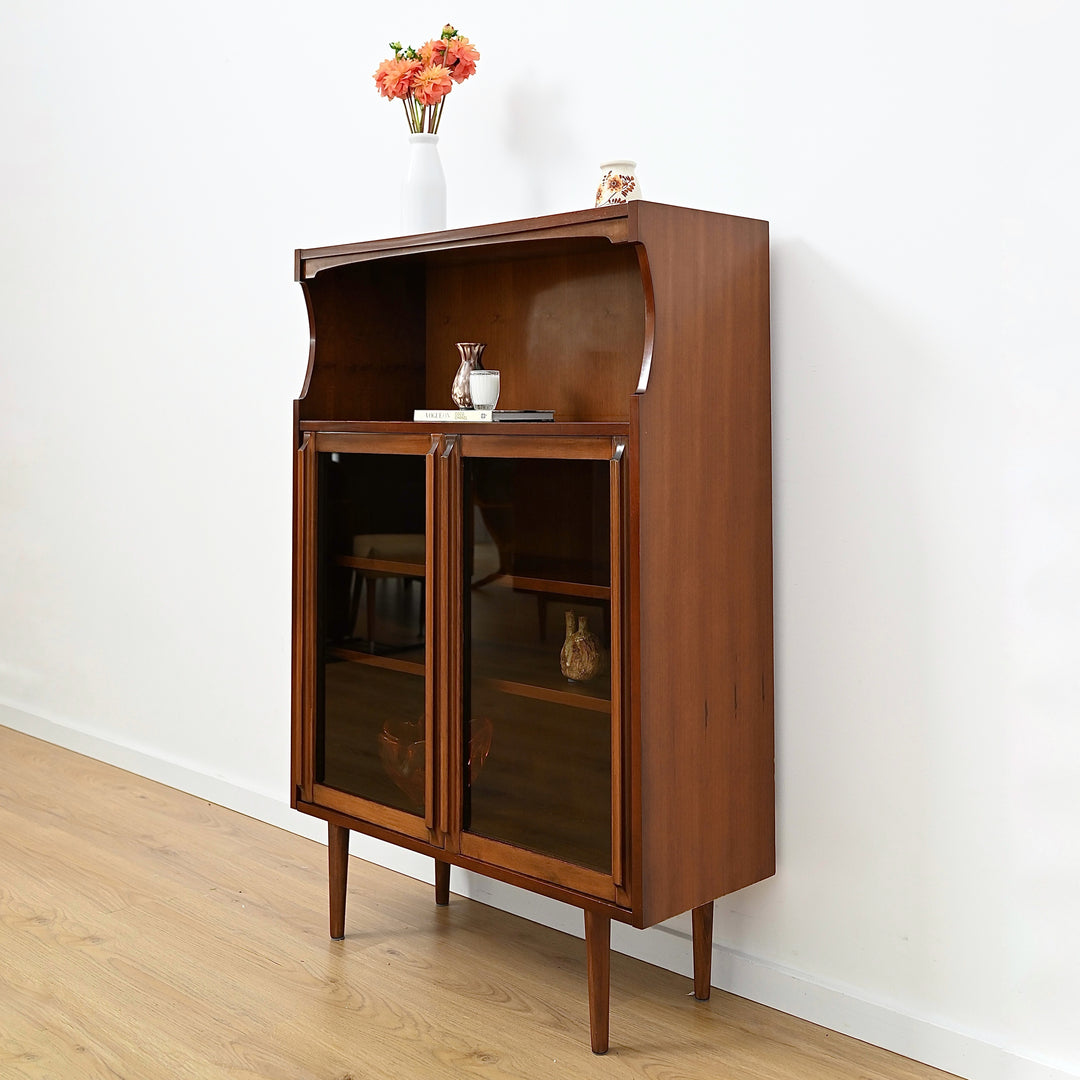 Mid Century Walnut Display Cabinet Bookcase Bookshelf by MobilStil Varese Italy