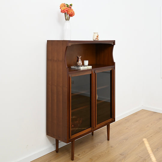 Mid Century Walnut Display Cabinet Bookcase Bookshelf by MobilStil Varese Italy