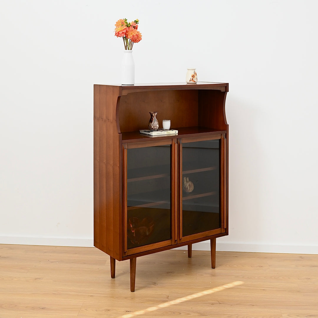 Mid Century Walnut Display Cabinet Bookcase Bookshelf by MobilStil Varese Italy