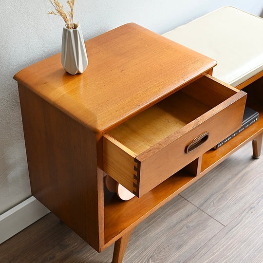 Mid Century Teak Console Entry Stand Side Telephone Table by Noblett