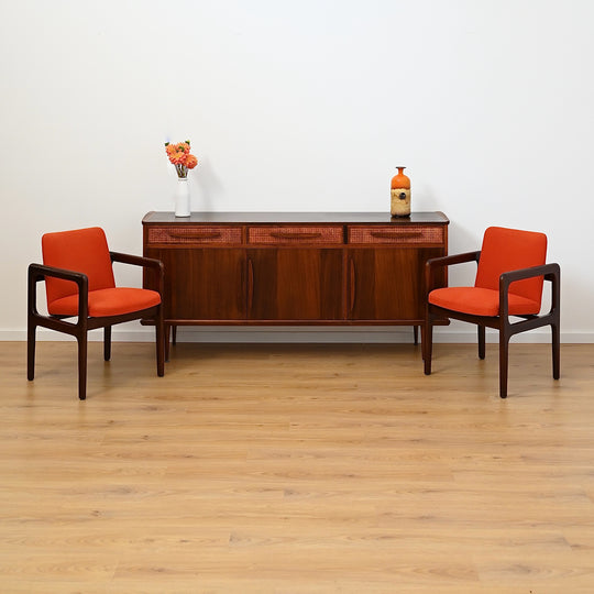 Pair of Arthur Stutchbury Occasional Armchairs in Orange Upholstery
