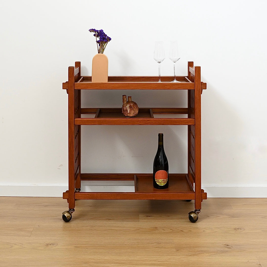 Mid Century Solid Teak Drinks Trolley on Casters