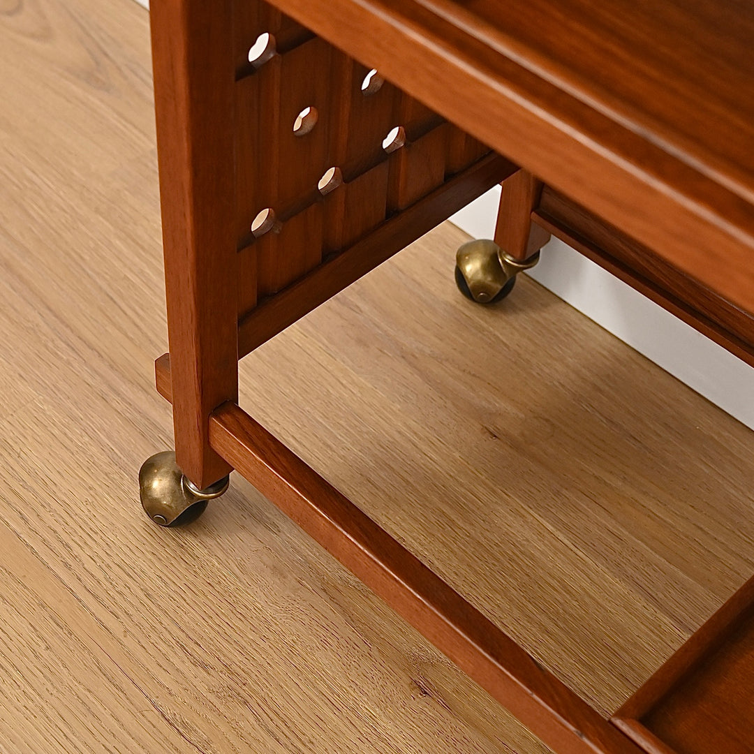 Mid Century Solid Teak Drinks Trolley on Casters