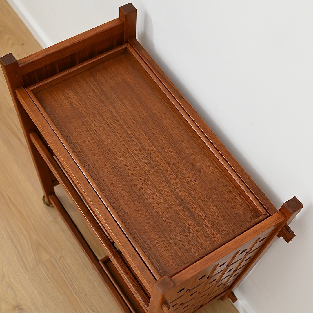 Mid Century Solid Teak Drinks Trolley on Casters