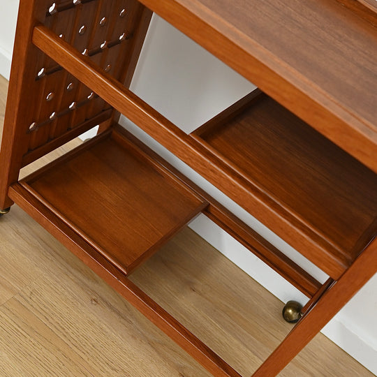 Mid Century Solid Teak Drinks Trolley on Casters
