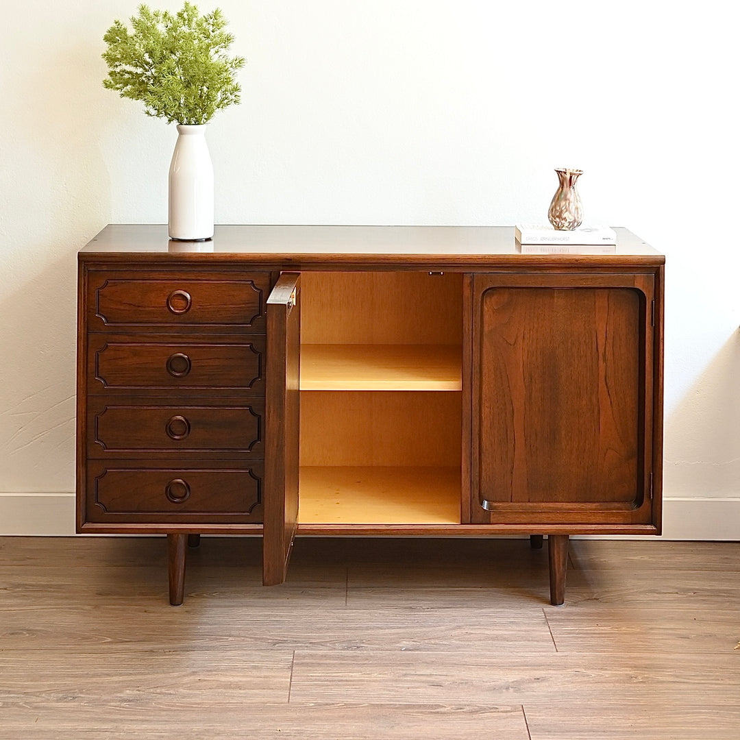 Mid Century Walnut Sideboard LP Record Cabinet with Drawers by Chiswell