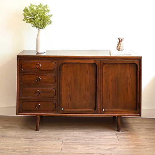 Mid Century Walnut Sideboard LP Record Cabinet with Drawers by Chiswell