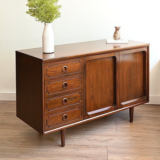 Mid Century Walnut Sideboard LP Record Cabinet with Drawers by Chiswell