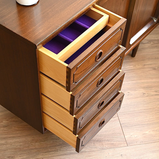 Mid Century Walnut Sideboard LP Record Cabinet with Drawers by Chiswell