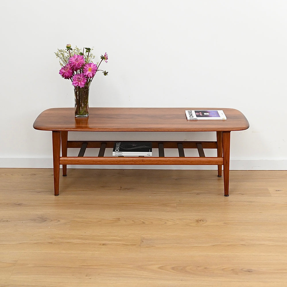 Mid Century Teak Coffee Table with Magazine Shelf by J.McCain Furniture