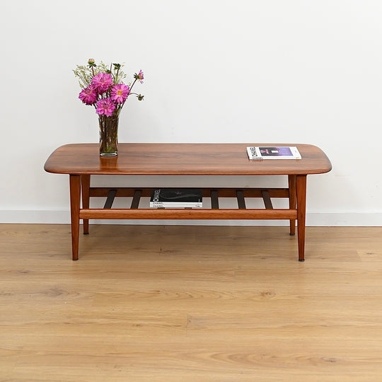 Mid Century Teak Coffee Table with Magazine Shelf by J.McCain Furniture