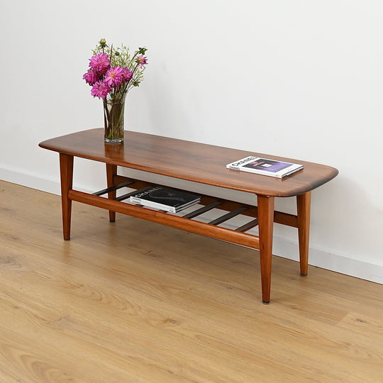 Mid Century Teak Coffee Table with Magazine Shelf by J.McCain Furniture