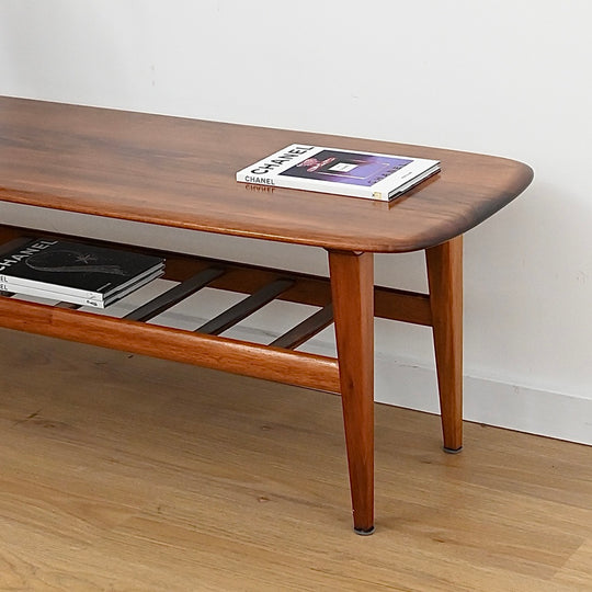 Mid Century Teak Coffee Table with Magazine Shelf by J.McCain Furniture
