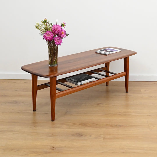 Mid Century Teak Coffee Table with Magazine Shelf by J.McCain Furniture