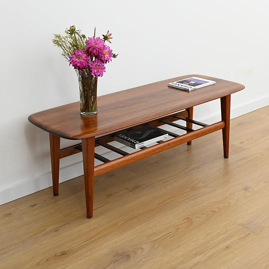 Mid Century Teak Coffee Table with Magazine Shelf by J.McCain Furniture