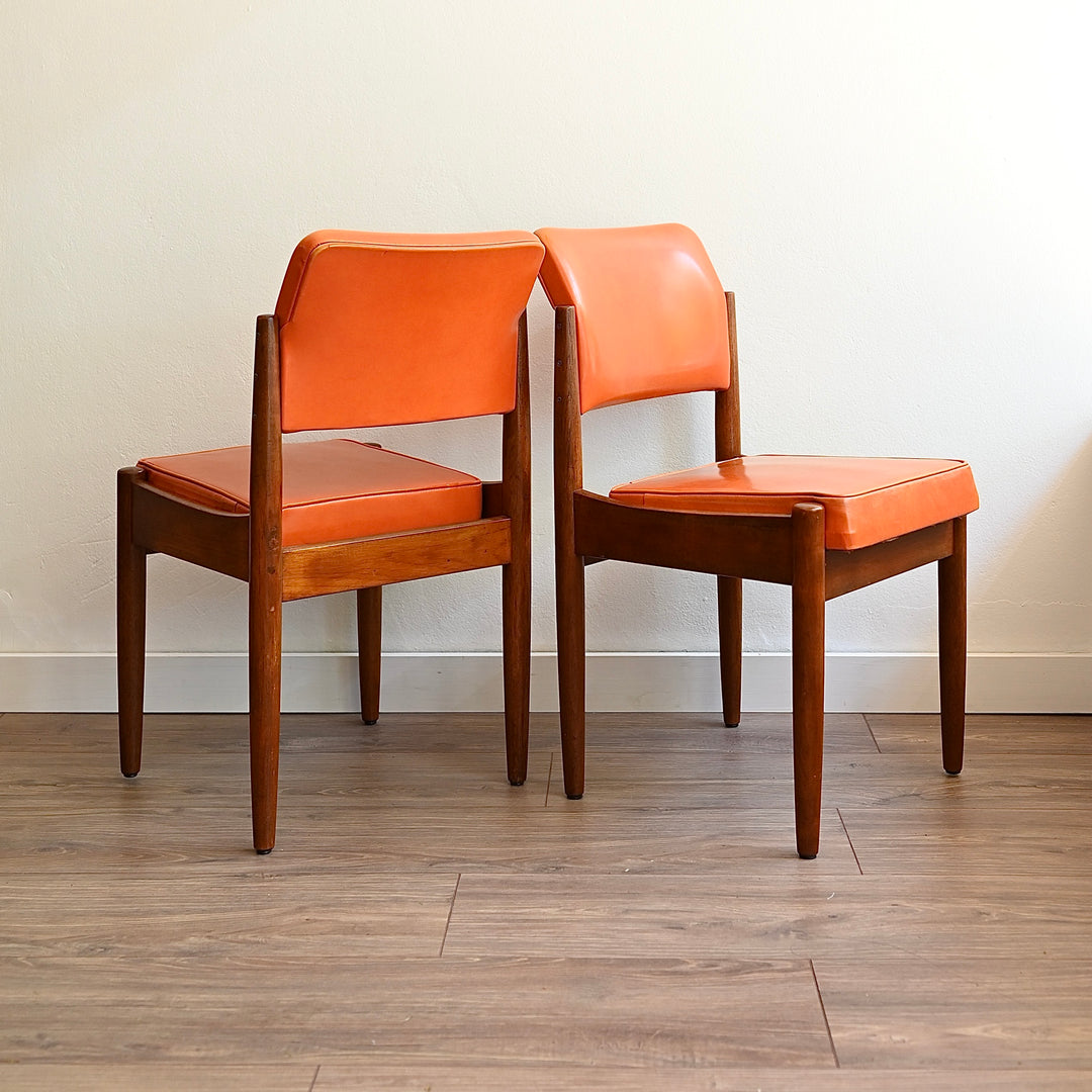 8x Mid Century Teak and Orange Vinyl Dining Chairs by Chiswell