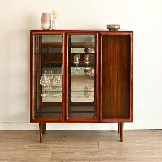 Mid Century Walnut Sideboard Display China Cabinet by Chiswell