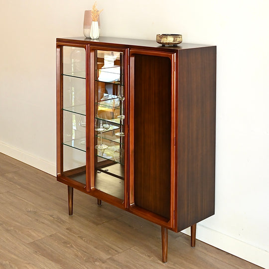 Mid Century Walnut Sideboard Display China Cabinet by Chiswell