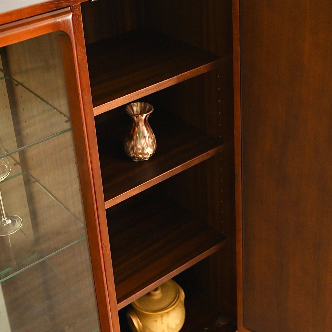 Mid Century Walnut Sideboard Display China Cabinet by Chiswell