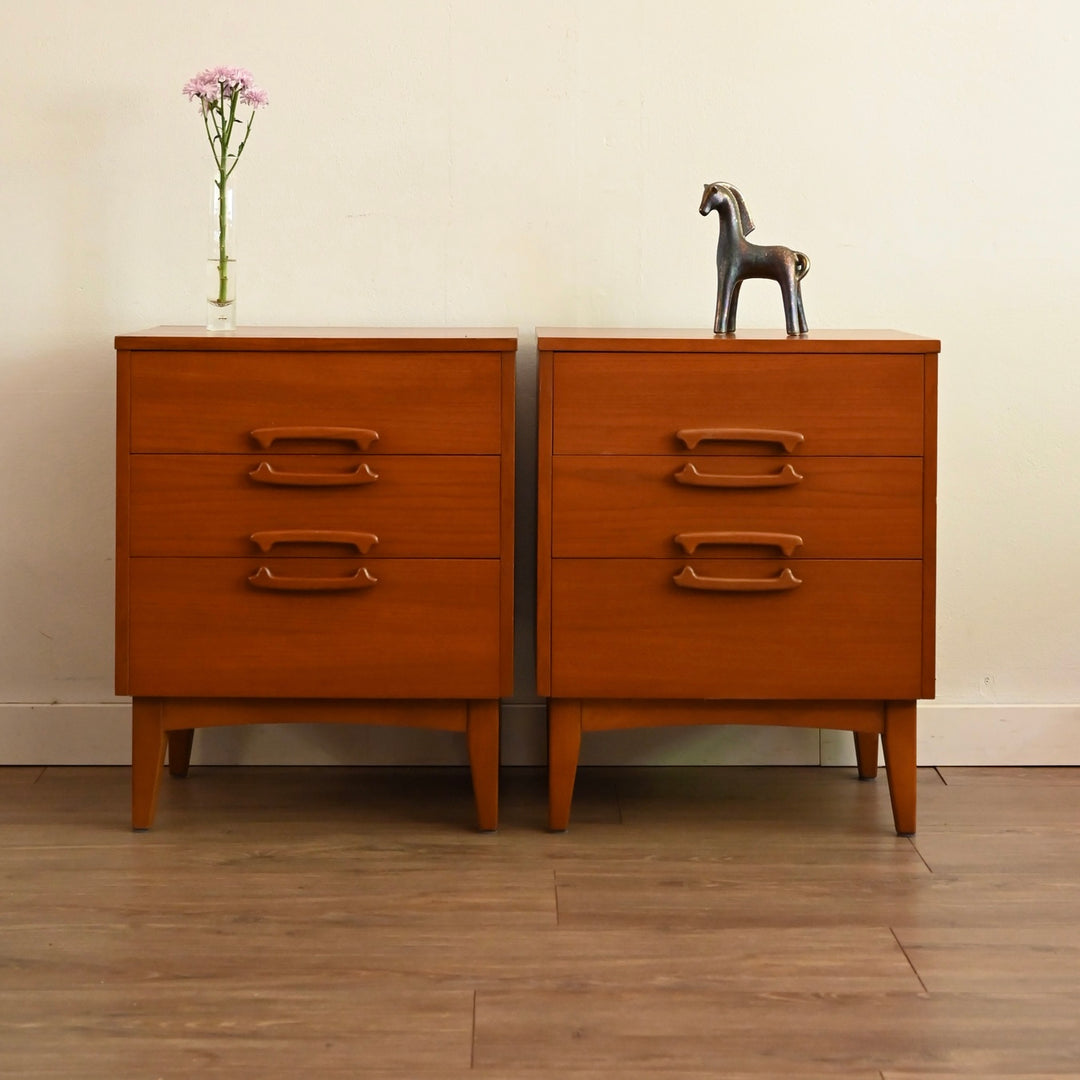 Mid Century Teak Bedside Table Pair by Reliance