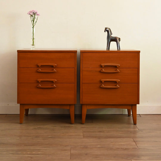 Mid Century Teak Bedside Table Pair by Reliance