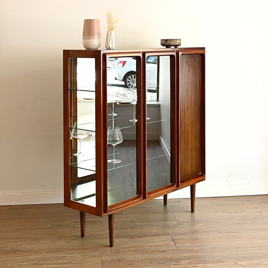 Mid Century Walnut Sideboard Display China Cabinet by Chiswell